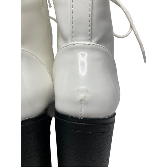 ALLEGRA K White Patent Leather Platform Lace Up Chunky Heel Combat Boots, 7.5 - Picture 11 of 13